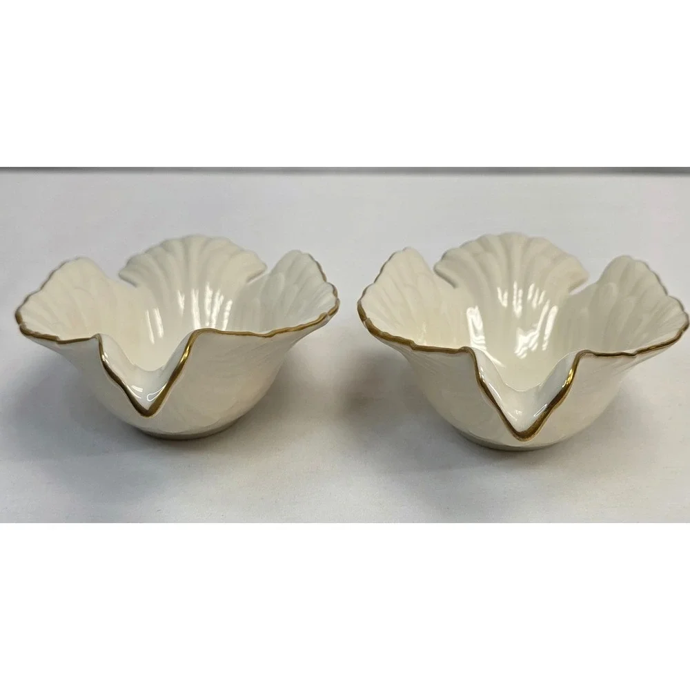 Lenox Bird Dove Nut Candy Dish Set 2 Ivory Bone China 24K Gold Trim USA Made